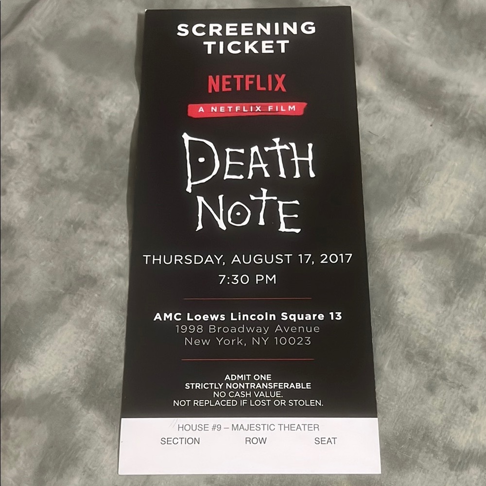 Death Note 1 NY Premiere Ticket 2017 Retro